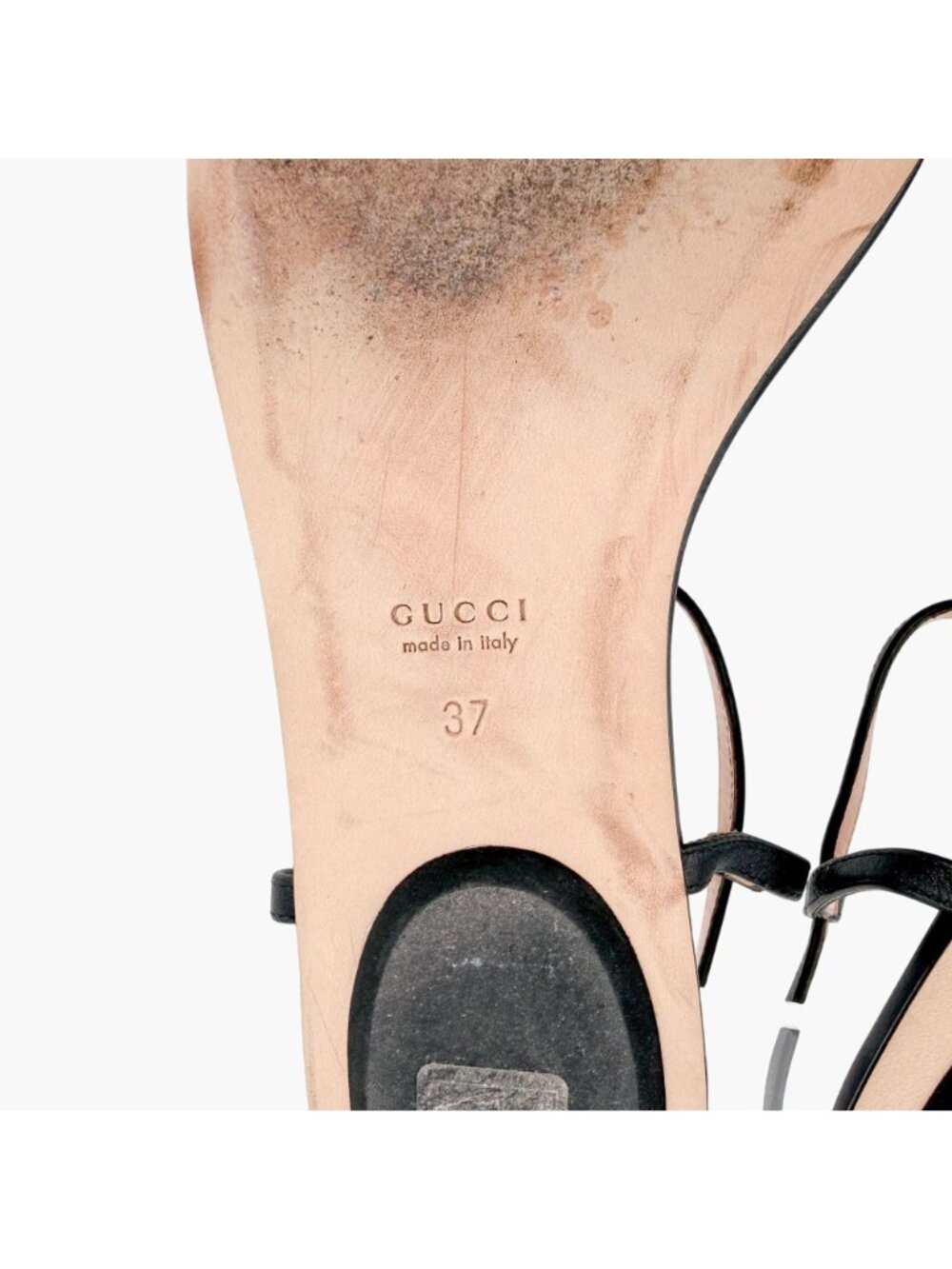 Gucci T-Strap Black Leather Horsebit Flat Sandals Shoes Size 37 US 7 Women's - Picture 12 of 13